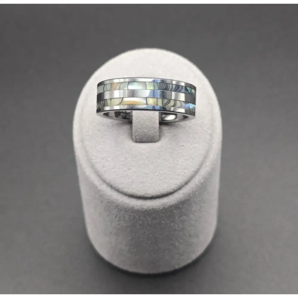 Tungsten Carbide Band 8mm Genuine Abalone Shell Inlay Ring